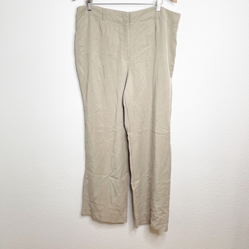 J. Jill Khaki Tan 100% Tencel Lyocell Wide Leg Trousers Pants Womens 18